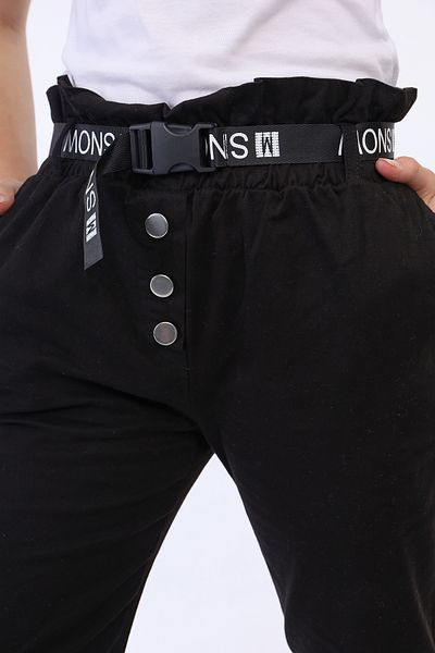Toontoy Girl's Elastic Waist Belt Detailed Trousers
