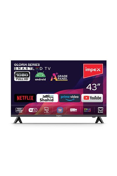 İMPEX تلفزيون ذكي FHD مقاس 43 بوصة بتصميم بدون إطار وميزة Mirror Cast وE-Share وHDMI وUSB وWiFi وNetflix وYouTube