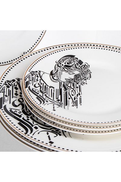 HIC Porcelain Dinner Set With Black and Gold Design 29 piece