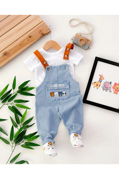 hümabebe Have a Nice Day Colorful Strap Knitted Denim Fabric Salopet Set of 2