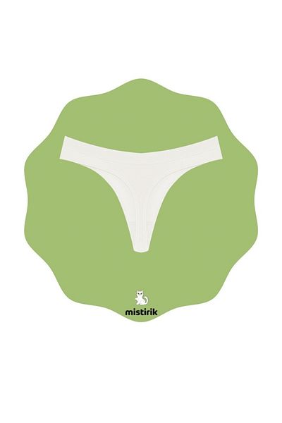 MİSTİRİK Paulo Model Flexible Ribbed Soft Fabric Ecru String Panties