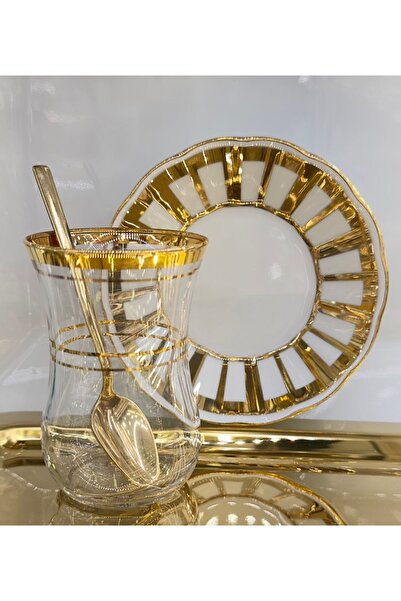 DUKKANI ISTANBUL Set of 6 Gold Gilded Tea Cups - with Spoon
