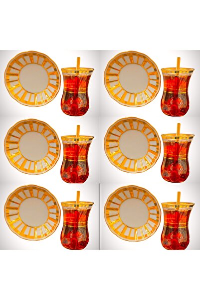 DUKKANI ISTANBUL Set of 6 Gold Gilded Tea Cups - with Spoon
