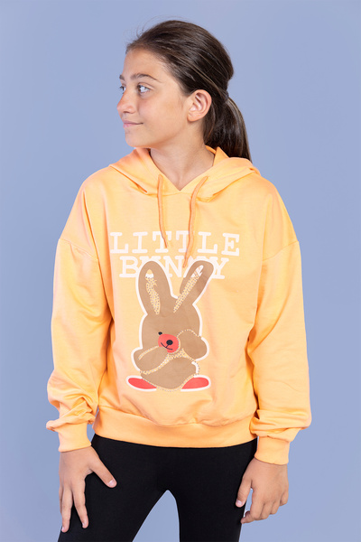 Toontoy Girl's Hooded Rabbit Printed Sweatshirt