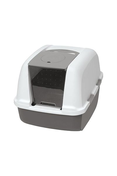 Catit Airsift Jumbo Hooded Cat Litter Box  - Warm Gray/White