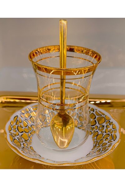 DUKKANI ISTANBUL Set of 6 Gold Gilded Tea Cups - with Spoon