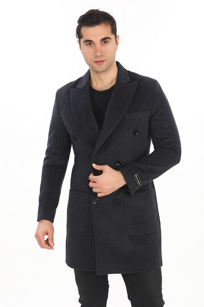 ŞAN GİYİM 2834 Men's Anthracite Pointed Collar Double Breasted Short Coat