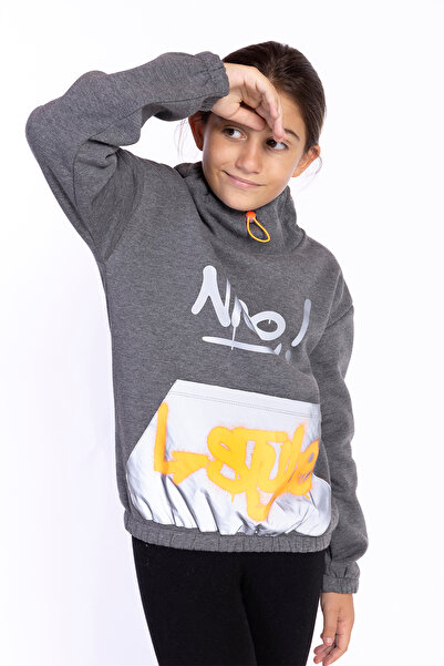 Toontoy Hanorac pentru fete cu buzunar cangur, cu guler larg, reflectorizant ...