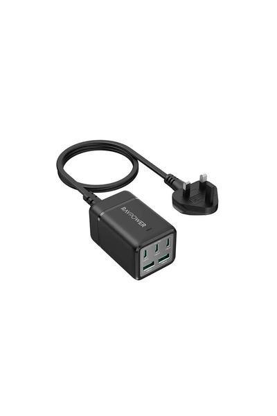 RavPower شاحن سفر RP-PC1045 PD GaN 75W بخمسة منافذ أسود