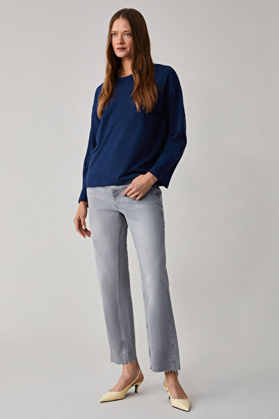 GRIMELANGE BASIL Γυναικείο μπλουζάκι με μακρύ μανίκι από 100% οργανικό βαμβάκι, πλεκτό σε μπλε ναυτικό χρώμα