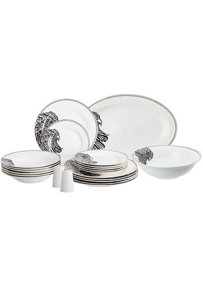 HIC Porcelain Dinner Set With Black and Gold Design 22 piece