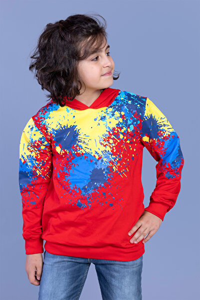 Toontoy Băiat colorat cu glugă Spray cu imprimeu Swea tricou