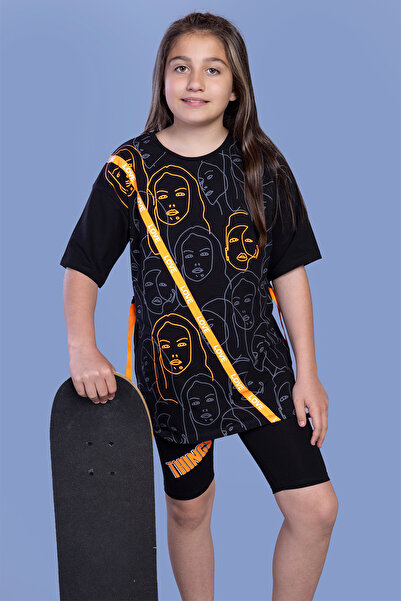 Toontoy Girl's Complete Printed Stripe Detailed Biker Tights Set