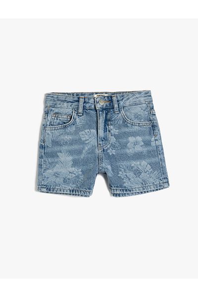 Koton Pantaloni scurți din denim din bumbac cu buzunare cu imprimeu floral