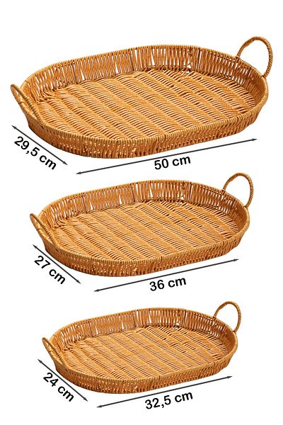Porsima 708-B Oval 3-Piece Wicker Basket and Tray Set - Home and Kitchen Organizer
