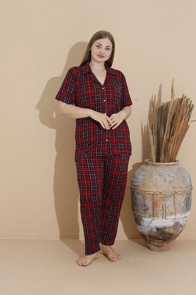 CALİA Women's Battal Milan Fabric Short Sleeve Shirt Collar Plus Size Pajamas Set
