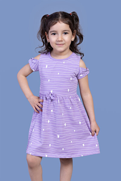 Toontoy Κοριτσίστικο φόρεμα με σχέδιο καρδιάς - με μανίκια και λεπτομέρεια