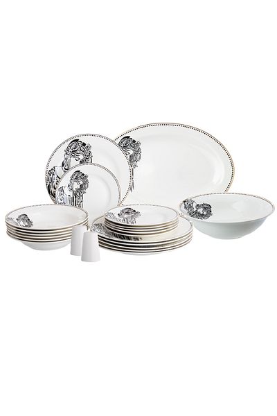 HIC Porcelain Dinner Set With Black and Gold Design 22 piece