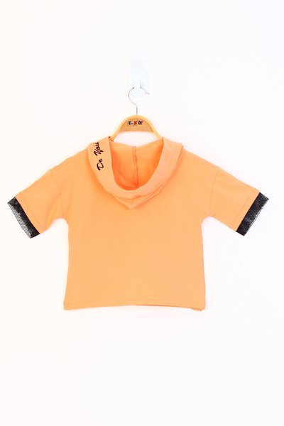 Toontoy Girl's - Hooded Mesh Detailed Printed T-Shirt