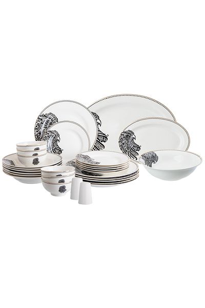 HIC Porcelain Dinner Set With Black and Gold Design 29 piece