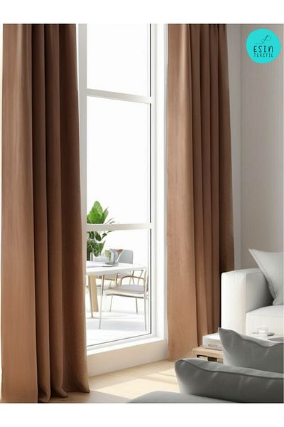 esin tekstil Milk Coffee Blackout Light Proof Extra-Forced Blackout Sunshade Curtain
