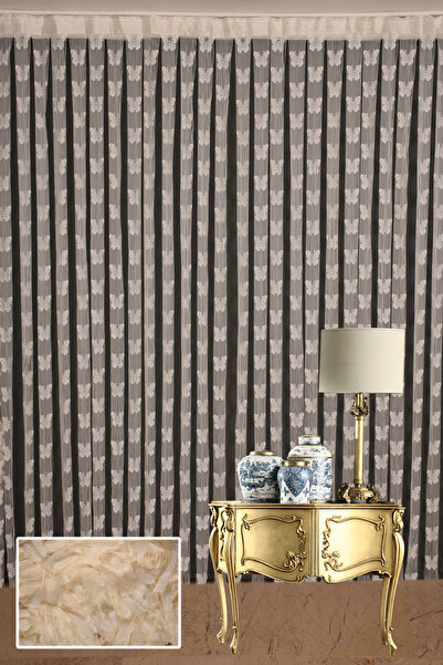 AKÇA TEKSTİL Butterfly Model Cream Color Rope Curtain Ready Buttons Stitched Rope Curtain 100*280cm