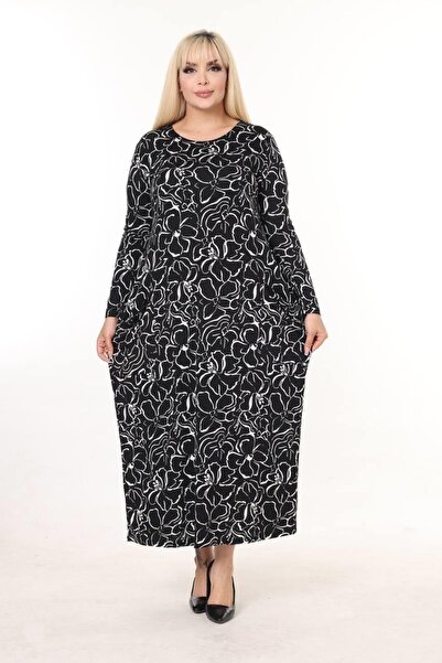 kısmet sepeti Women's Plus Size Viscose Combed Cotton Black and White Floral ...
