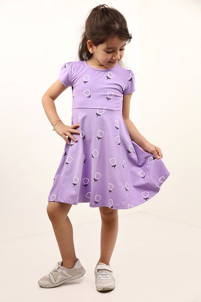 Toontoy Girls' Full Tulip Printed Dress with Skirt Flounce