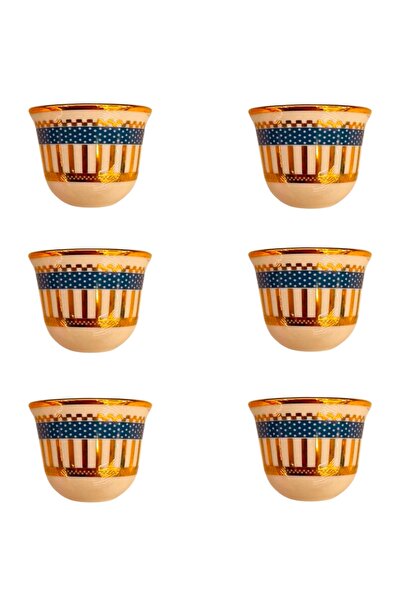 DUKKANI ISTANBUL 6 Cupless Porcelain Gawa Coffee Cup - Blue Points Gold Mirror