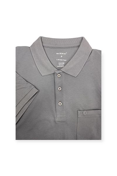 ercan triko Ανδρικό μπλουζάκι Ercan Classic Polo Neck Pique υφαντό με τσέπη σε γκρι χρώμα 7001