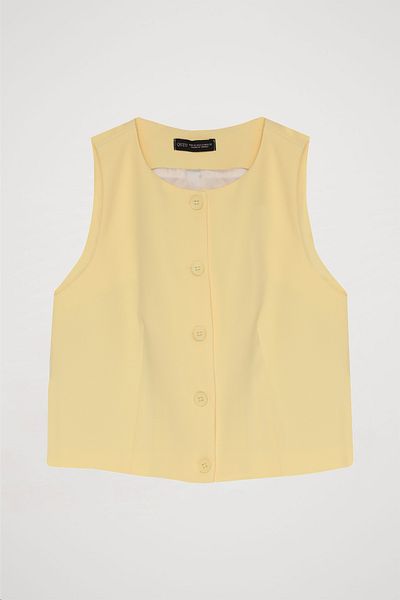 Quzu Yellow Vest Jacket - Button Detailed
