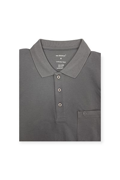 ercan triko Ανδρικό μπλουζάκι Ercan Classic Polo Neck Pique υφαντό με τσέπη σε γκρι χρώμα 7001