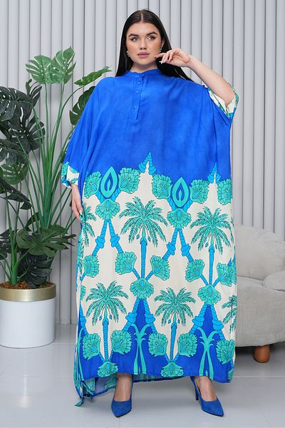 AYASOFYA OTANTIK Rochie de damă Saks albastră cu decolteu în V cu model oversize cămașă lejeră