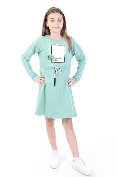 Toontoy Girl's Waist Cord Crossing Printed Dress