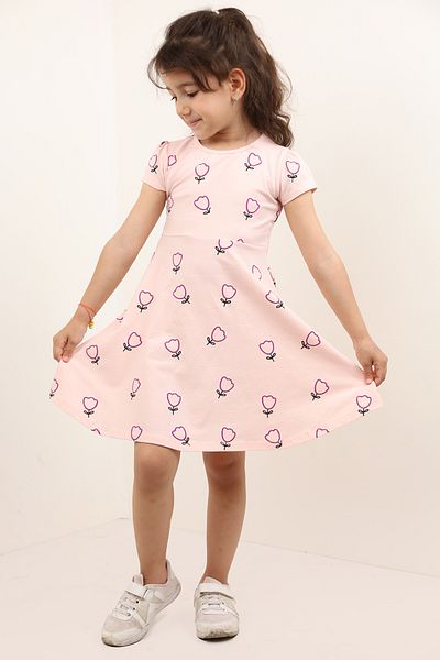 Toontoy Girls' Full Tulip Printed Dress with Skirt Flounce