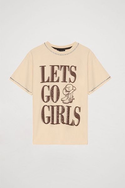 Quzu Beige T-Shirt - Staple Accessories, Text Printed