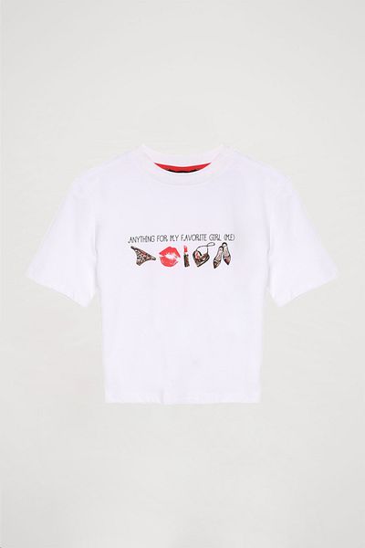 Quzu Tricou cu mânecă scurtă cu model de culoare albă