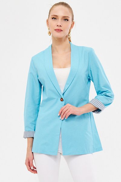 armonika Jachetă cu un singur nasture cu dungi turcoaz deschis pentru femei ARM-22K 001122
