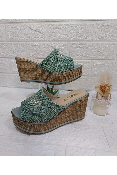 FHM AYDOGDU Green Stone Padded Sole Knitted Slippers-571