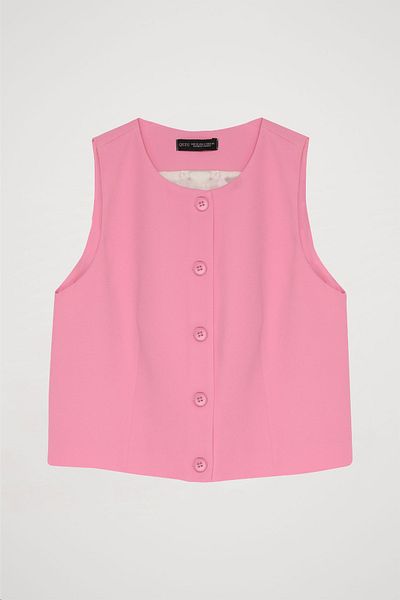 Quzu Pink Vest Jacket - Button Detailed