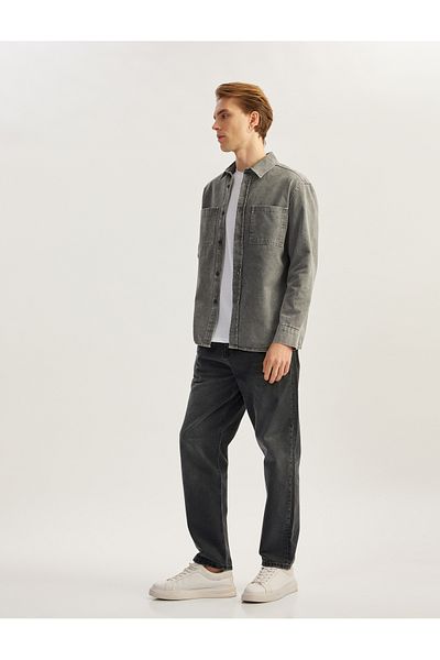 Koton Cotton Buttoned Regular Fit Washed Classic Collar Pocket Detailed Long Sleeve Shirt