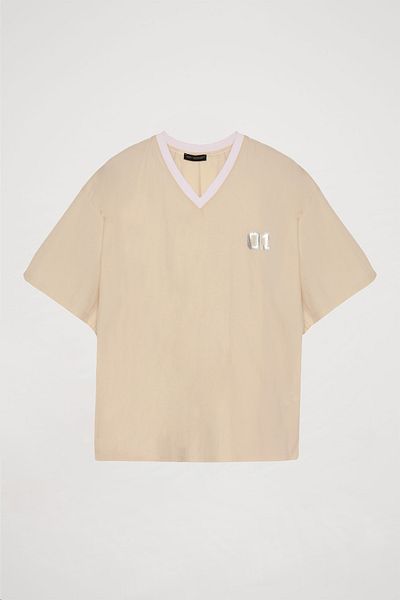 Quzu V-Neck Short Sleeve Oversize T-Shirt Stone