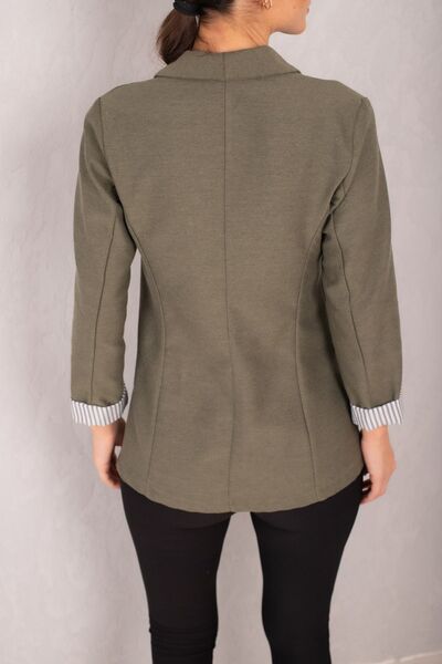 armonika Women's Khaki Sleeve Striped Single Button Jacket ARM-22K001122