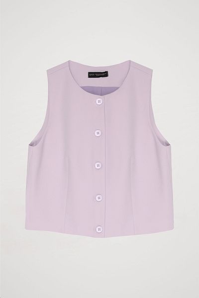 Quzu Lilac Vest Jacket - Button Detailed