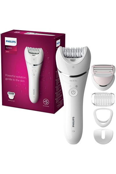 Philips Philips BRE710/00 Wet/Dry Epilator, 5 accessories, cordless use, 2 speeds, Opti-light, White