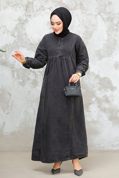 Neva Style Rochie hijab cu nasturi de culoare antracit - 19139ANT