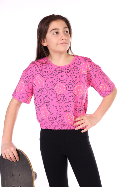 Toontoy Fată - Tricou complet cu fața zâmbitoare cu imprimeu