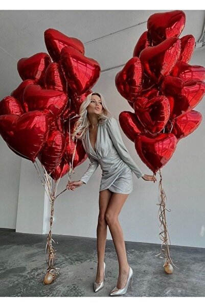 Baloncum Kırmızı Kalpli Folyo Uçan Balon 5 Adet 18 Inç 45 Cm Sevgililer Günü ...