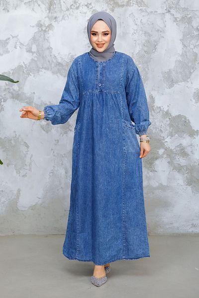 Neva Style Blugi cu nasturi Rochie Hijab Albastru Inchis 19139KM