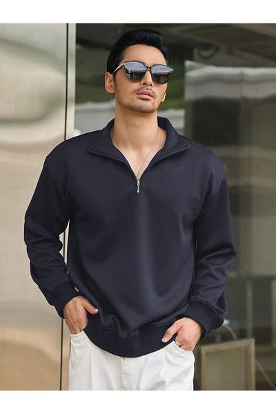 BayBayan Men's Half Zipper Oversize Stand Collar Pullover Sweatshirt